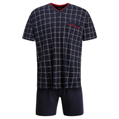 Afbeelding van Gotzburg heren shortama blauw met rood en wit geruit Maat: L