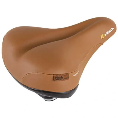 Afbeelding van Velo Tour Ela X zadel, fietszadel, touringzadel, ARC TECH schokabsorberende framevering, stabiele 2 componentenschaal, bescherming tegen slijtage, incl. zadelklem, 260x220mm, bruin