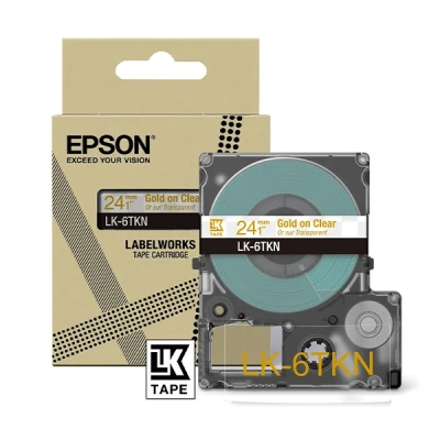 Afbeelding van C53S672098 Epson 24mm transparant goud LK 6TKN lettertape metallic 9m