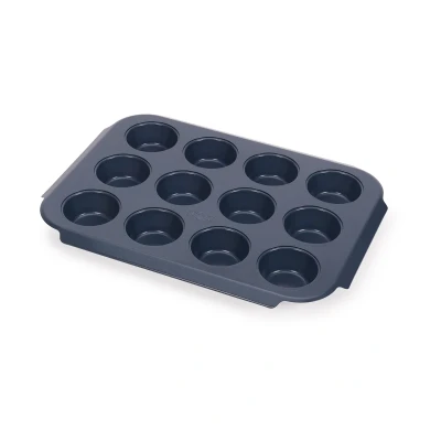 Afbeelding van Joseph Nest Bake Anti aanbak Muffinvorm, 12 Holtes, Koolstofstaal, met Handvatten, Stapelbare, Ruimtebesparend