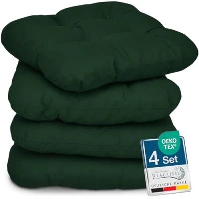 Afbeelding van Beautissu Lisa Set van 4 Zitkussen 40x40 cm Stoelkussens Eetkamer 8cm Vulling Donker Groen
