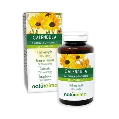 Afbeelding van Goudsbloem (Calendula officinalis) bloemhoofdjes (bloemen) NATURALMA 150 g 300 tabletten Voedingssupplement Natuurlijk en Veganistisch