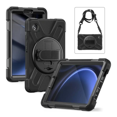 Afbeelding van Xccess Tablethoes geschikt voor Samsung Galaxy Tab A9 (2023) Hardcase Backcover Survivor All round + Schouderband Schokbestendig Telefoonhoesje Anti Shock Proof Standaard Zwart