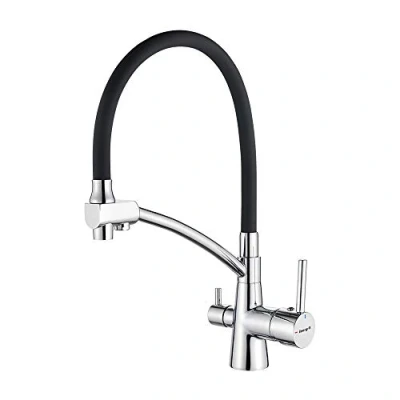 Afbeelding van Ibergrif ‎‎M22128 2 3 Weg Keukenkraan, Drinkwater Wegs Waterkraan 360 Draaibaar Mengkraan met Handgrepen, Messing, Chroom + Zwart