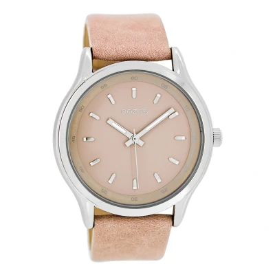 Afbeelding van OOZOO Timepieces Zilverkleurige horloge met roze leren band C7436
