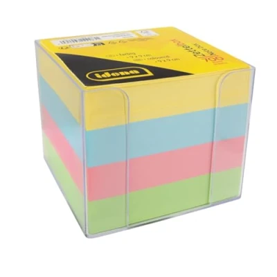 Afbeelding van Idena 11183 Notitiebox, transparant, 9 x 8 cm, incl. 700 vel notitieblok, FSC mix papier in 4 kleuren