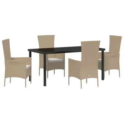 Afbeelding van vidaXL 5 delige Tuinset met Kussens Beige Poly Rattan