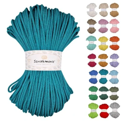 Afbeelding van Sznurkomania Gevlochten katoenen koord, 5 mm, 100 m, 46 kleuren, gehaakt macramégaren, premium garen, macramé touw, smaragd