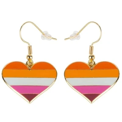 Afbeelding van Zon Set Pride Hart Vorm Dangle Oorbellen Homo &amp; Lesbische LGBT Geschenken Regenboog Sieraden, IJzer