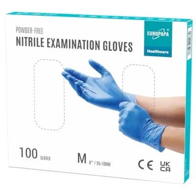 Afbeelding van EUROPAPA® 100 x nitrilhandschoenen, wegwerphandschoenen, onderzoekshandschoenen, nitril handschoenen, poedervrij, zonder latex, niet steriel, latexvrij, wegwerphandschoenen (M, Oceaanblauw)