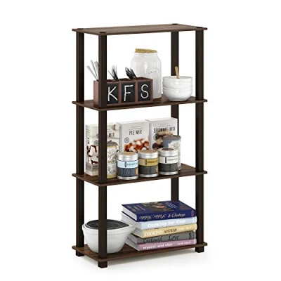 Afbeelding van Furinno 4 niveaus multifunctioneel rek met vierkante buis, hout, walnoot/bruin, 29,46 x 59,94 109,86 cm