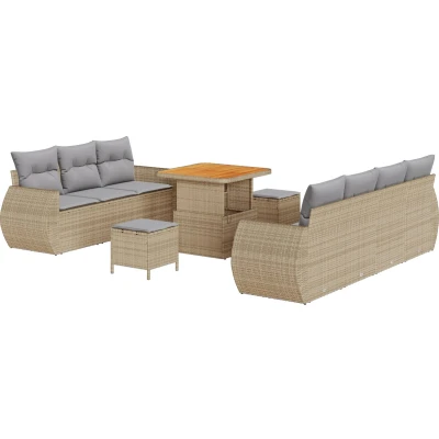 Afbeelding van vidaXL 10 delig Tuin Sofa Set met Kussens Beige Poly Rattan Acacia