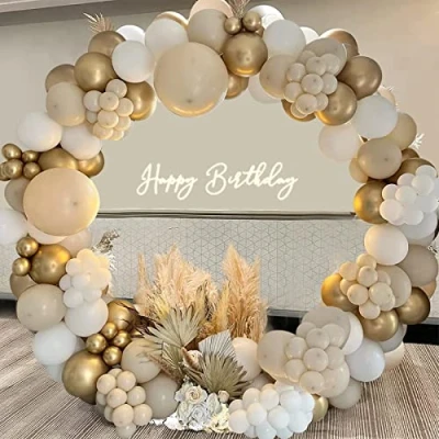 Afbeelding van Beige ballonboog kit, 124 stuks wit zand gouden ballonslinger met naakte ballonnen, witgouden voor verjaardagsfeestdecoratie, babyshower, boho, bruiloft, jubileum, verlovingsdecoratie
