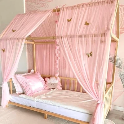 Afbeelding van Baby Fancyroom bedhemel voor kinderbed, kinderkamer, baldakijn, meisjes, prinsessenkamer (hemel, roze zonder vlinders, 340 cm)