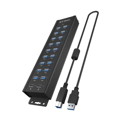 Afbeelding van ICY BOX USB hub 3.2 Gen 1, 20 poorten, 12 V/3 A voeding, aluminium behuizing en 2 oplaadpoorten, IB HUB1720 U3