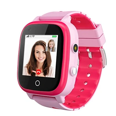 Afbeelding van 4G Smartwatch voor kinderen, waterdicht, met GPS tracker, oproepen, alarm, stappenteller, camera, SOS, touchscreen, wifi, bluetooth polshorloge jongens en meisjes, roze T5