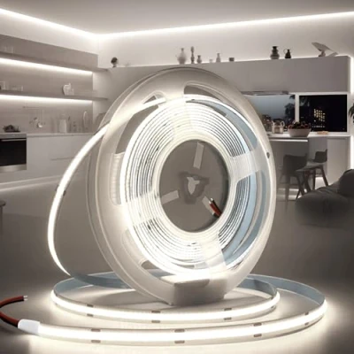 Afbeelding van Brimeti Zelf adhesieve Cob Led strepen 12V Strip 5m Wit 6000K 320leds/m 8mm breedte, flexibele IP20 Band Licht Diy Bar, voor tv, slaapkamer verlichting (zonder voeding)