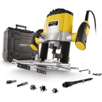 Afbeelding van Powerplus POWX0910 Bovenfrees 1200W Max. diepte: 35mm Variabele snelheid Incl. opbergkoffer parallelgeleider, stofzuigaansluiting, 6 delige freesset en 7 accessoires