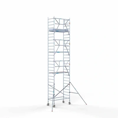 Afbeelding van Professionele aluminium gevelvrije rolsteiger 0.90x1.90x9.2m werkhoogte carbon vloer + enkele voorloopleuning