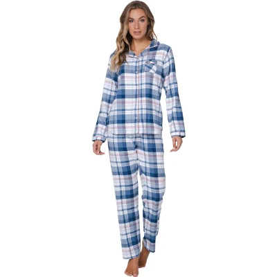 Afbeelding van Pastunette Flannel Check Pyjama Doorknoop Katoen/Flanel Blauw Maat 42