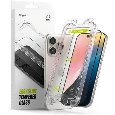 Afbeelding van Ringke Easy Slide Geschikt voor Apple iPhone 16 Pro Screen Protector met Jig 9H Volledig Dekkend Tempered Glass Case Friendly Gemakkelijke Installatie 2 Pack