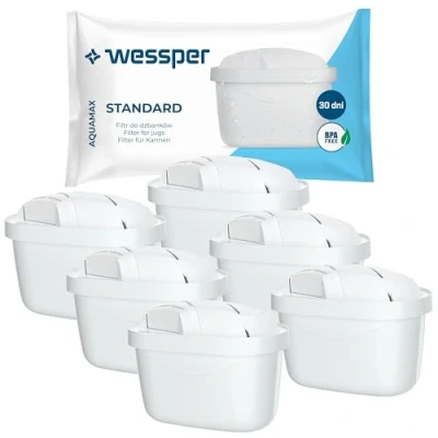 Afbeelding van Wessper Water Filterpatronen Compatibel met Brita Maxtra Waterkan, Filter Patroon Actieve Kool en Ionenuitwisselingshars, Filter, 6 verpakking