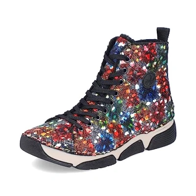 Afbeelding van Rieker DAMES Sneakers 45910, Vrouwen Hoge Sneaker,Sportschoenen,Hoge Top Sneaker,Sneaker Laarzen,Mid Cut,Wit (multi / 90),38 EU 5 UK
