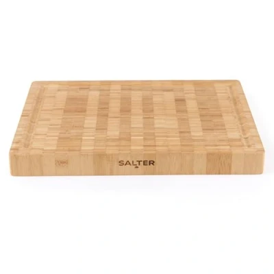 Afbeelding van Salter BW13308EU7 Bamboe snijplank groot houten snijblok voor snijwerk, dik en robuust bord het snijden van vlees, sapgroef, kaasplateau charcuterie, omkeerbaar, FSC® gecertificeerd, 42 cm