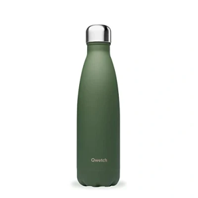 Afbeelding van Qwetch Originals thermosfles, graniet, kaki, 500 ml, nomadenfles van roestvrij staal, 24 uur koud en 12 warm, waterdicht, BPA vrij herbruikbaar