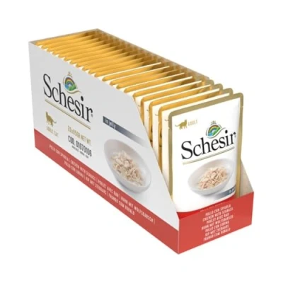 Afbeelding van 20x Schesir Kattenvoer Kip Zeebaars in Gelei 85 gr