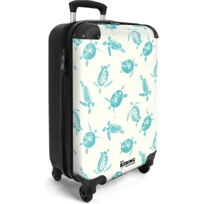 Afbeelding van NoBoringSuitcases.com® Handbagage koffer lichtgewicht Reiskoffer trolley Wit met blauwe schildpadden Rolkoffer wieltjes Past binnen 55x40x20 en 55x35x25