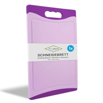 Afbeelding van MaxxGoods Snijplank kunststof met sapgoot en handvat antibacterieel hakplank, plank aan beide zijden bruikbaar, vaatwasmachinebestendig paars, 28 x 19,5 0,8 cm