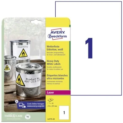 Afbeelding van Avery Zweckform Slijtvaste, weerbestendige folie etiketten L4775 20 (N/A ),Wit, Rechthoek, stuk(s), Permanent hechtend