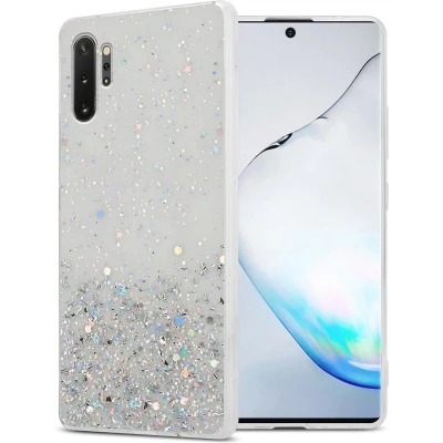 Afbeelding van Cadorabo Hoesje geschikt voor Samsung Galaxy NOTE 10 PLUS in Transparant met Glitter Beschermhoes van flexibel TPU silicone fonkelende glitters Case Cover Etui