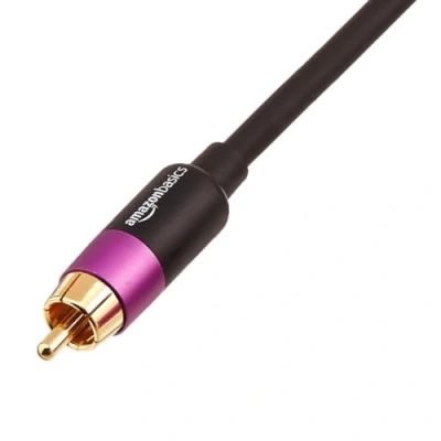 Afbeelding van Amazon Basics 1 RCA audiokabel voor subwoofer, versterkers, actieve luidsprekers met vergulde stekkers, zwart, 2,4m