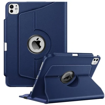 Afbeelding van FINTIE 360 graden draaibare hoes voor iPad Pro 11 Inch (2024) M4 met potloodhouder Verstelbare standaard en automatische slaap/waakfunctie, marineblauw