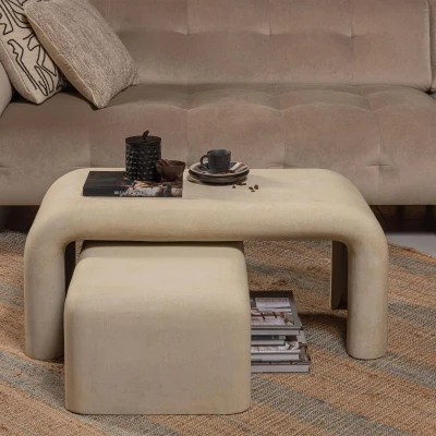 Afbeelding van Woood Set van 2 Stani salontafels betonlook naturel Beton
