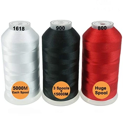 Afbeelding van New brothread Set van 3 Wit/Zwart/Rood Kleuren Polyester Machine Borduurgaren Enorme Spoel 5000M voor Alle Borduurmachines