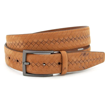 Afbeelding van JV Belts Cognac pantalon riem heren en dames 3.5 cm breed Echt Leer/Nubuck Taille: 95cm Totale lengte riem: 110cm