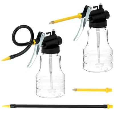 Afbeelding van QWORK® Set van 2 oliekannetjes 250 ml met pomp, transparante oliekannetje oliespuitbus rechte en flexibele uitloop