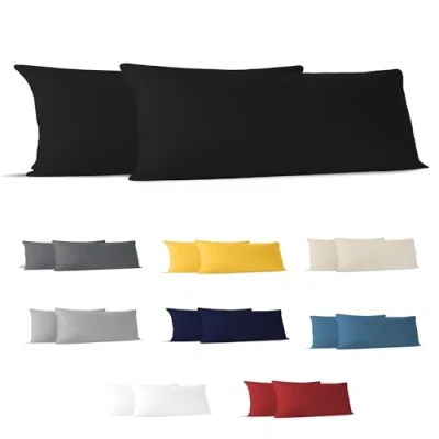 Afbeelding van Dreamzie Taie Pillow 40x145 cm (veel 2) 100% katoentrui 150 GSM Zwart kussensloop 40 x 145 katoen resistent en hypoallergeen kussendeksel voor kussen