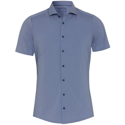 Afbeelding van Pure Short Sleeve The Functional Shirt Blauw Streep maat 40 Heren Overhemden Casual met Modern fit Pasvorm Stretch