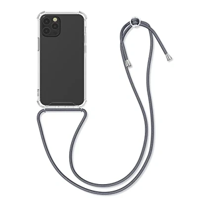 Afbeelding van kwmobile telefoonhoesje geschikt voor Apple iPhone 12 / Pro Hoesje met telefoonkoord Back cover in grijs transparant
