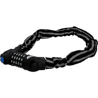 Afbeelding van Fietsslot met reflecterende strip, kettingslot, 80 cm, cijferslot 5 voudige nummerrol voor 100.000 combinaties, verlicht de rol