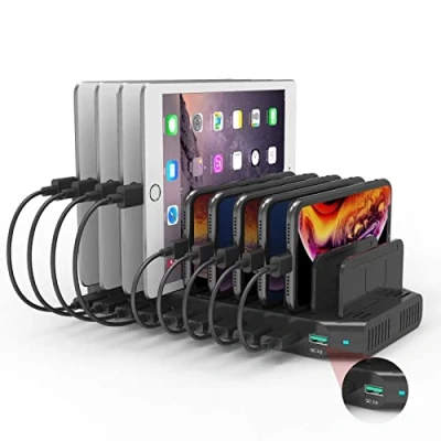 Afbeelding van Alxum Fast Charge QC 3.0 laadstation, 60W 10 poorts multi USB oplader voor mobiele telefoon, tablet, zwart