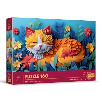 Afbeelding van Trefl puzzels met 3D effect, Kat 160 stukjes 40ste verjaardag van Trefl, Kleurrijke dieren, voor kinderen vanaf 6 jaar