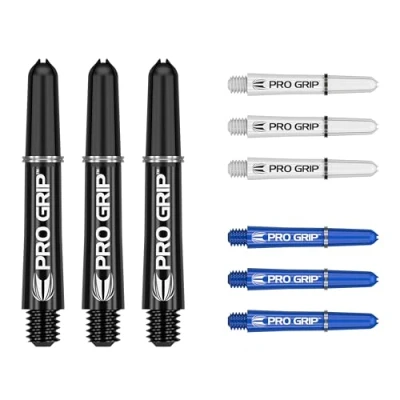 Afbeelding van Target Darts Pro Grip Shafts Set van 9 3 Kleuren, Zwart/Wit/Blauw Kort, 34mm Dart Stems, Professionele Accessoires, 2BA Schacht Multipack met Ringen