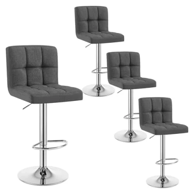 Afbeelding van WOLTU Barkrukken, set van 4 barstoelen, donkergrijs, in hoogte verstelbaar, draaistoelen, keukenstoelen met rugleuning en voetensteun, robuust metalen frame, fijn linnen zachte zitting, BH32dgr