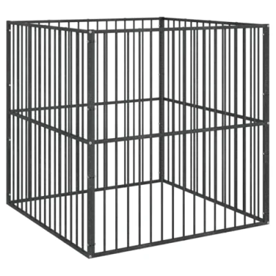 Afbeelding van vidaXL Hondenkennel 4 panelen gepoedercoat staal zwart