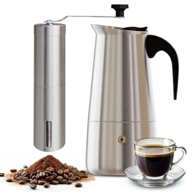 Afbeelding van galvxn. Italiaans inductie koffiezetapparaat, geschikt voor alle soorten fornuizen, 9 kopjes, roestvrij staal, mokkap.